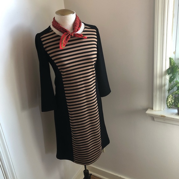 Spense Tan/Black Panel Stripe Long Sleeve Dress - Picture 2 of 8